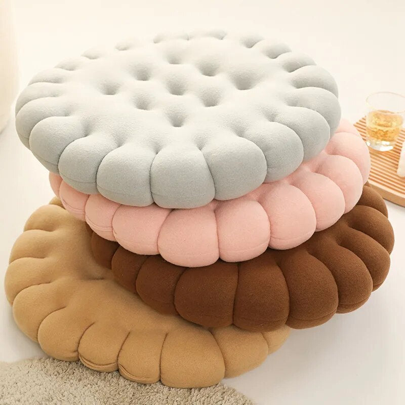 Anyhouz Plush Pillow Light Brown Round Biscuit Shape Stuffed Soft Pillow Seat Cushion Room Decor