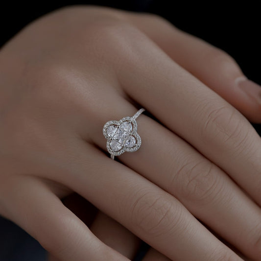 Anyco Ring 18K Silver Plated Four Leaf Clover Diamond Rings