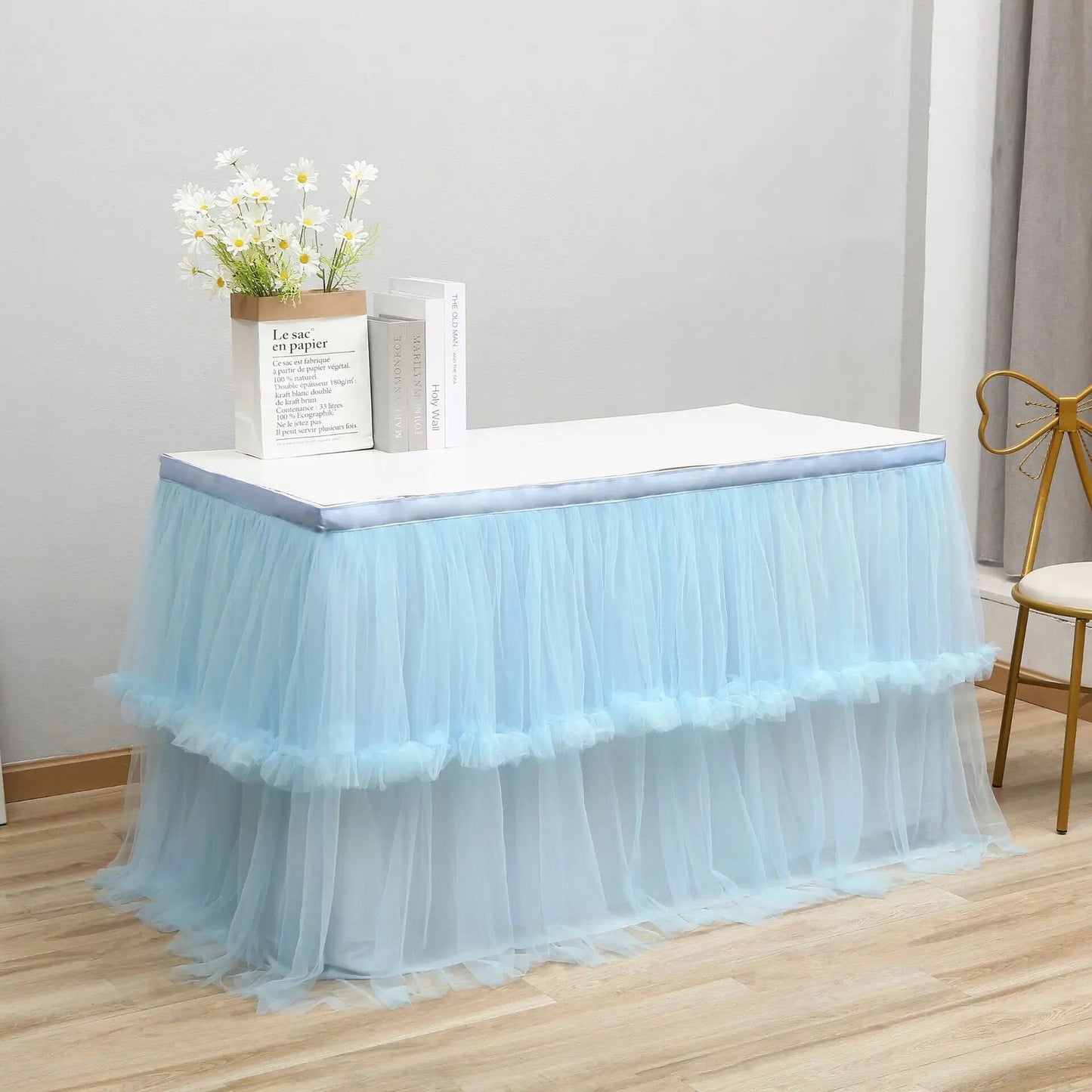 Anyhouz Table Skirt Green Wedding Tulle Mesh Dining Table Decoration Table Cover For Wedding Reception Banquet 6FT