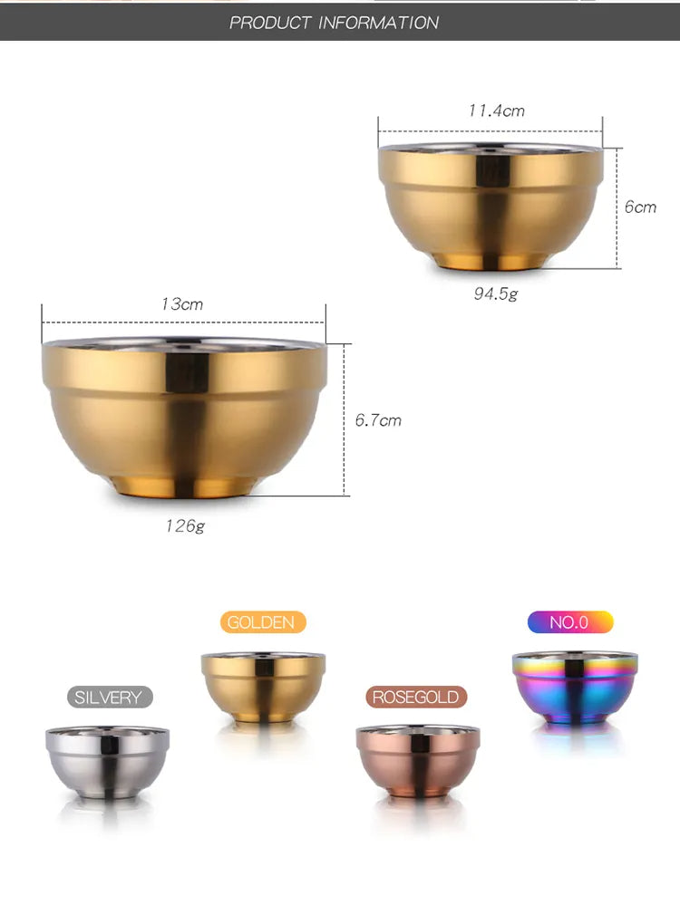 Anygleam Rose Gold 5Pcs Big Stainless Steel Rice Bowl Single Anti-Scalding Layer Cooking Utensil