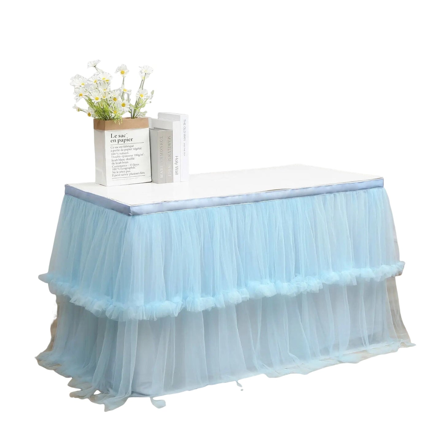 Anyhouz Table Skirt Blue Wedding Tulle Mesh Dining Table Decoration Table Cover For Wedding Reception Banquet 6FT