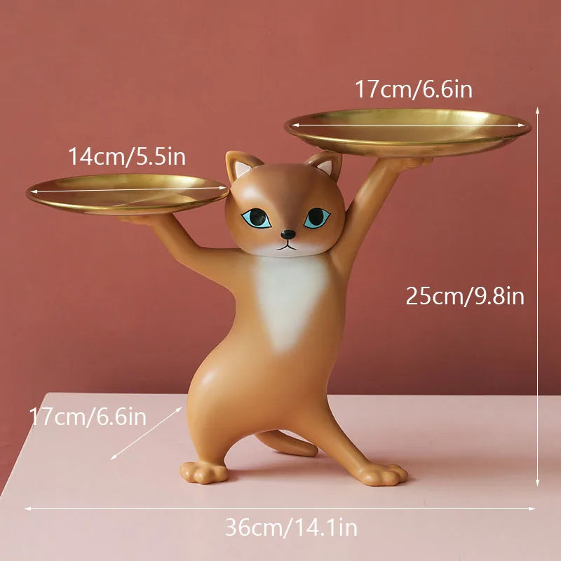 Anyhouz Home Figurine Brown Cat Tray Figurines Table Decor