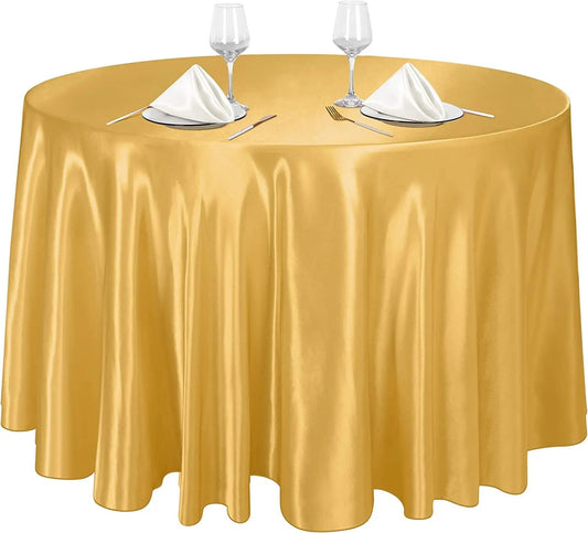 Anyhouz Table Cover Gold Round Satin Bright Smooth Silk or Wedding Banquet Anniversary Dining Table Decor 145cm