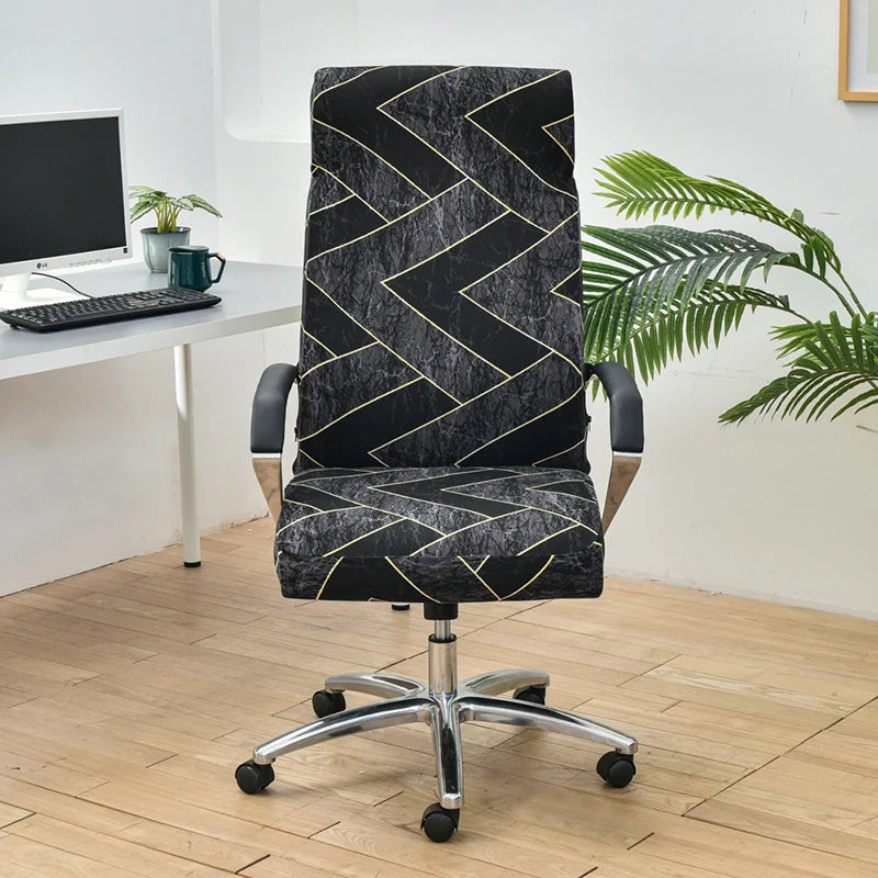 Anyhouz Office Chair Cover Black Dark Gray Pattern Large Non-Slip Rotating Seat Case Universal Armrest Chair Protector