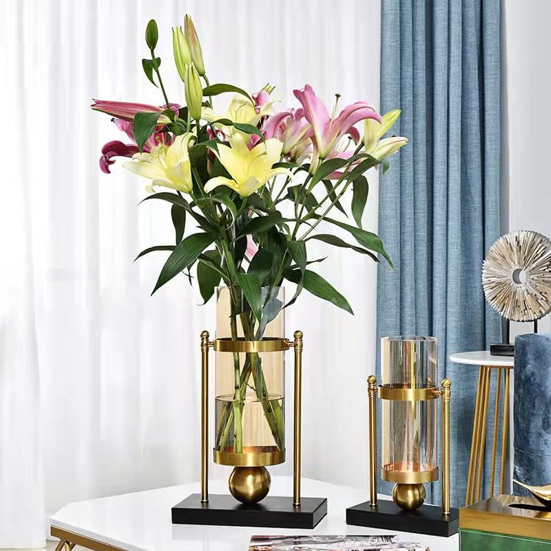 Anyhouz 32cm Retro Glass Iron Vase Gold Tabletop Home Decor