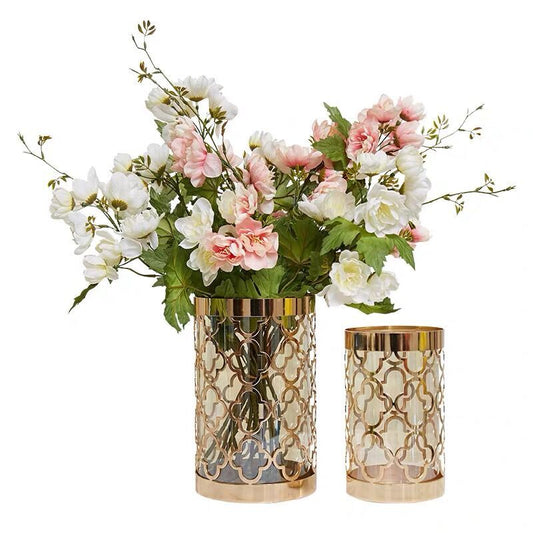 Anyhouz 25.5cm Metal Vase With Glass Tabletop Home Decor