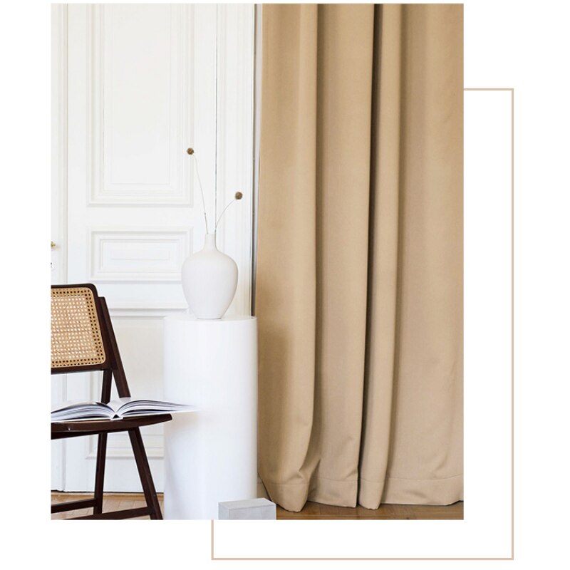 Anyhouz Curtains Beige Velvet Blackout Window Drape 100cm