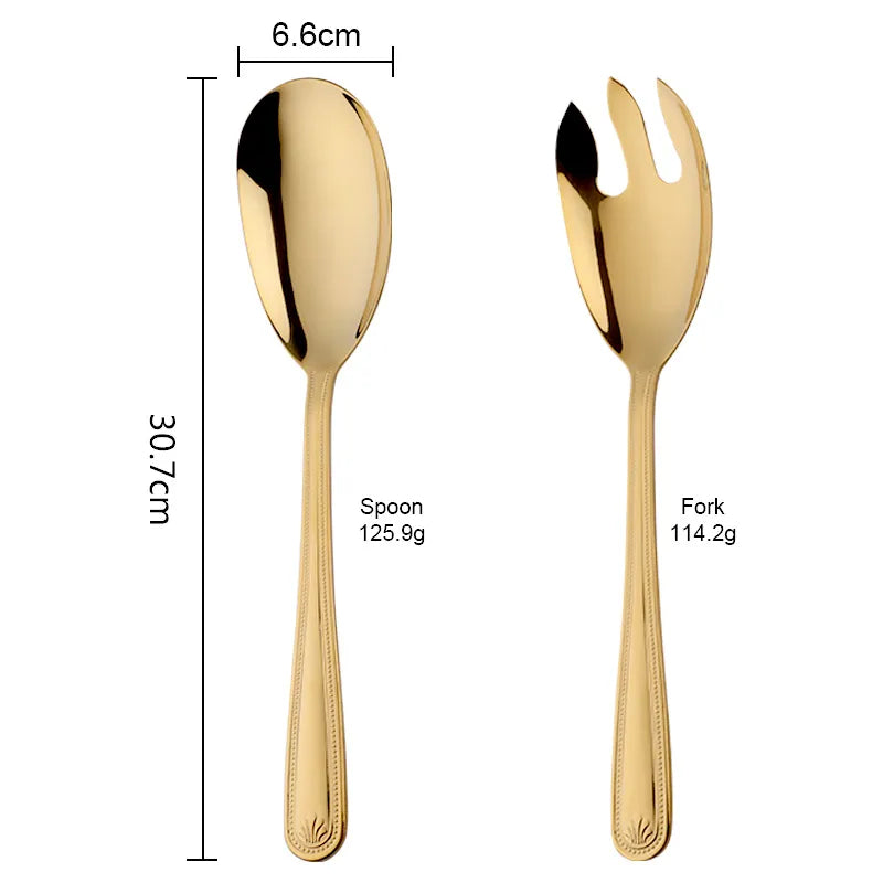 Anygleam Gold Stainless Steel 2 Pcs Giant Salad Spoon and Fork Set