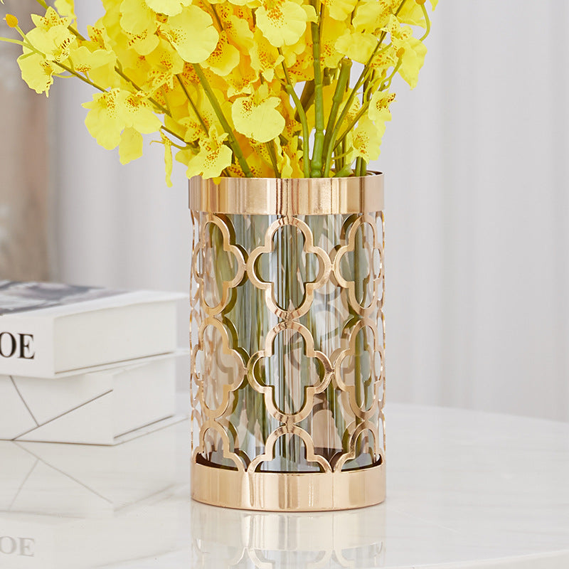 Anyhouz 25.5cm Metal Vase With Glass Tabletop Home Decor