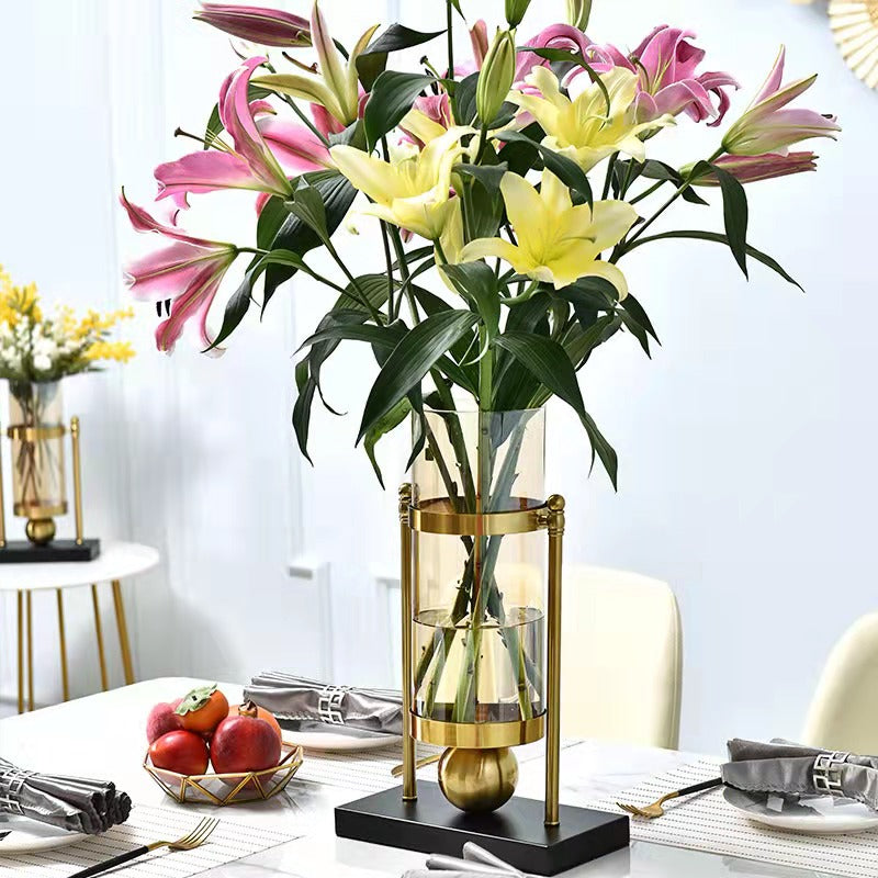 Anyhouz 32cm Retro Glass Iron Vase Gold Tabletop Home Decor