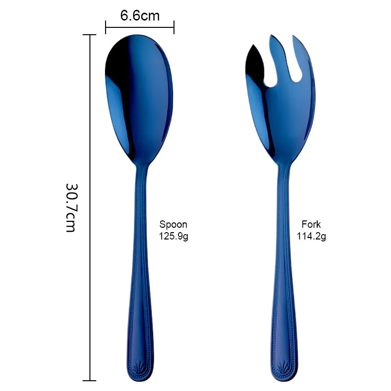 Anygleam Blue Stainless Steel 2 Pcs Giant Salad Spoon and Fork Set