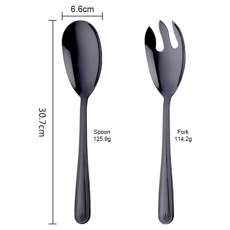 Anygleam Black Stainless Steel 2 Pcs Giant Salad Spoon and Fork Set