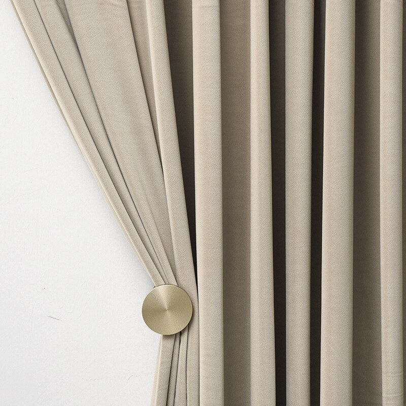 Anyhouz Curtains Beige Velvet Blackout Window Drape 100cm