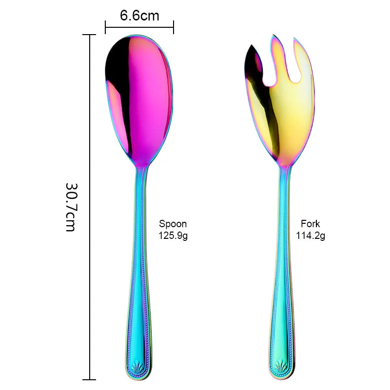 Anygleam Blue Rainbow Stainless Steel 2 Pcs Giant Salad Spoon and Fork Set