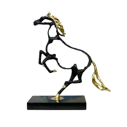 Anyhouz Tabletop Metal Weaving Hollow Gold Horse Statue Home Decor 38cm