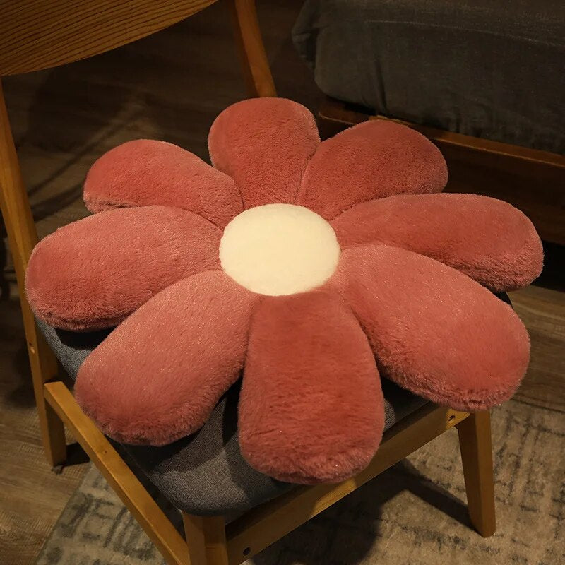 Anyhouz Plush Pillow Dark Pink Flower Shape Stuffed Soft Pillow Seat Cushion Room Decor 80cm