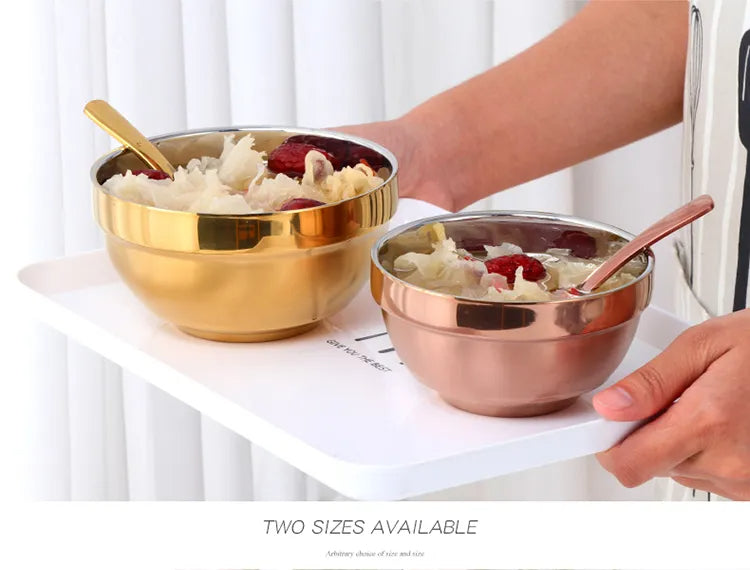 Anygleam Rose Gold 5Pcs Big Stainless Steel Rice Bowl Single Anti-Scalding Layer Cooking Utensil