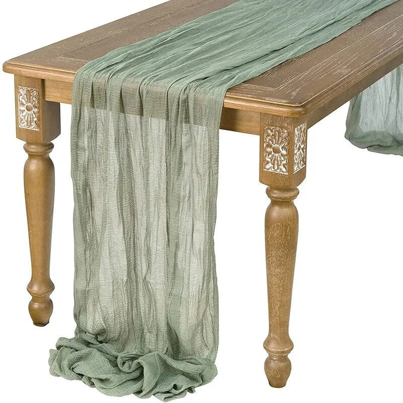 Anyhouz Table Runner Green 10 Pcs Voile Cheesecloth Table Runner Semi-Sheer Gauze Dining Table Top Decoration