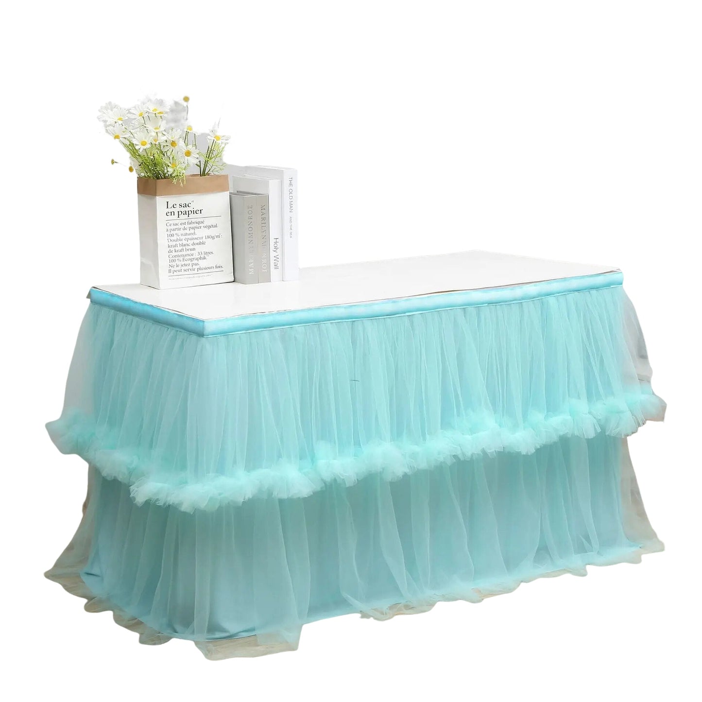 Anyhouz Table Skirt Green Wedding Tulle Mesh Dining Table Decoration Table Cover For Wedding Reception Banquet 6FT