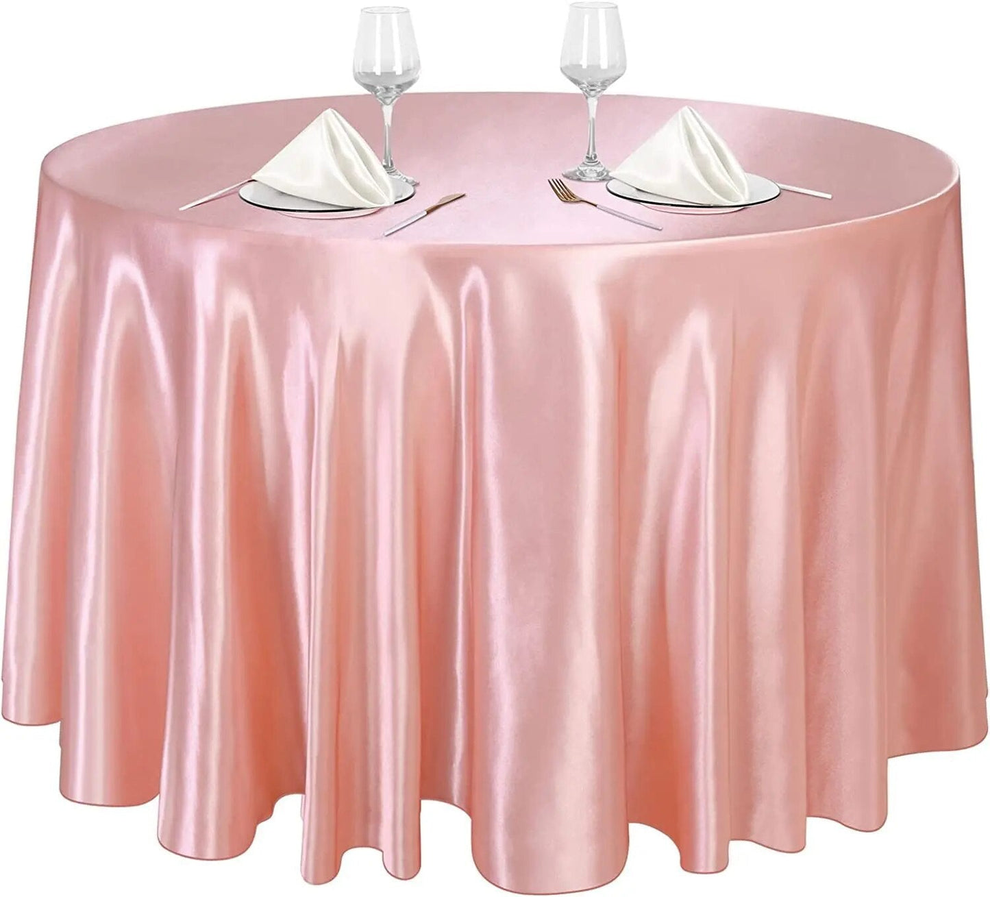 Anyhouz Table Cover Champagne Round Satin Bright Smooth Silk or Wedding Banquet Anniversary Dining Table Decor 145cm