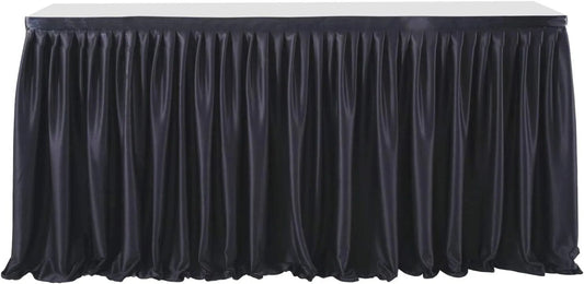 Anydrape Table Skirt Black Polyester Pleated Ruffle Dining Tablecloth For Wedding Banquet Birthday Party Table Decoration 6FT