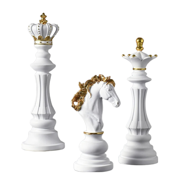 Anyhouz Home Figurine 3pc Chess Piece White Resin