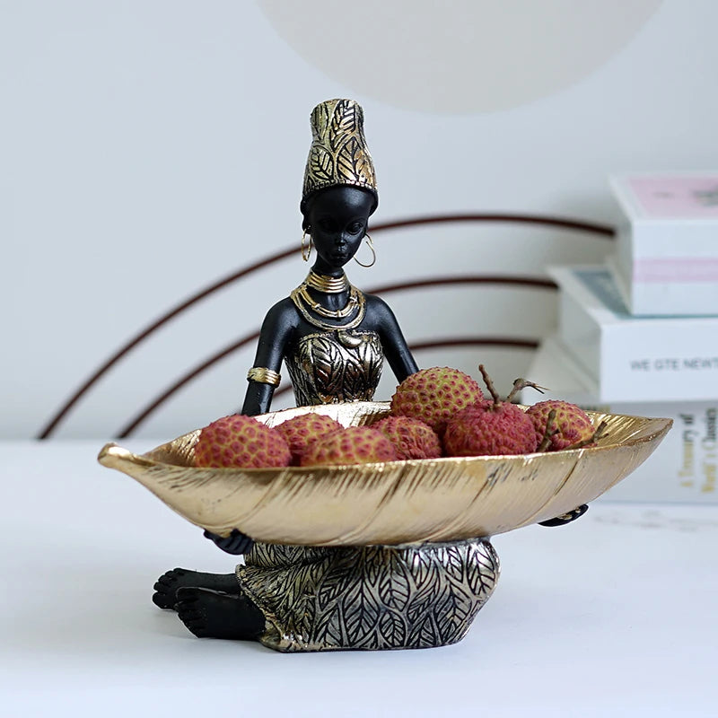 Anyhouz Home Figurine African Black Woman Storage Statue Exotic Figurines