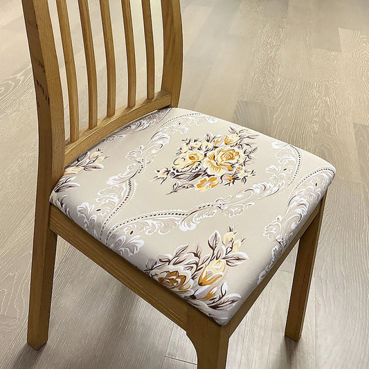 Anyhouz Chair Cover Beige Floral Print Stretch Seat Cover for Home Dinning Kitchen Washable Removable