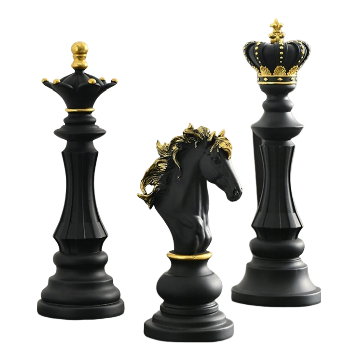 Anyhouz Home Figurine 3pc Chess Piece Black Resin