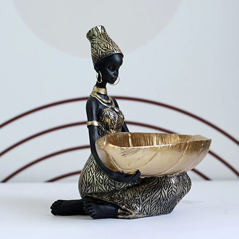 Anyhouz Home Figurine African Black Woman Storage Statue Exotic Figurines