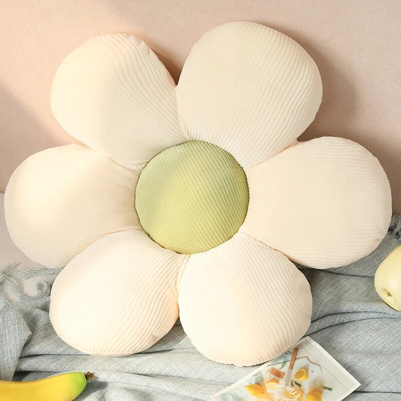 Anyhouz Plush Pillow White Green Flower Shape Stuffed Soft Pillow Seat Cushion Room Decor 30-35cm