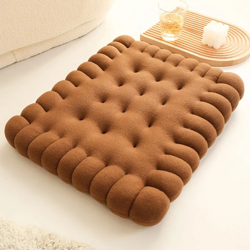 Anyhouz Plush Pillow Dark Brown Square Biscuit Shape Stuffed Soft Pillow Seat Cushion Room Decor