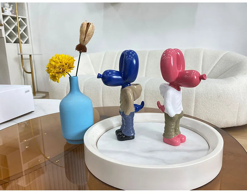 Anyhouz Home Figurine Balloon Dog Statue Blue 7inch Street Art Resin