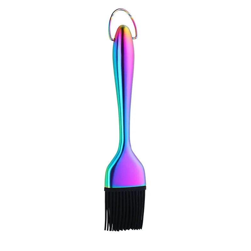 AnyGleam Brush Pink Rainbow Stainless Steel Handle Oil for BBQ and Bread Basting