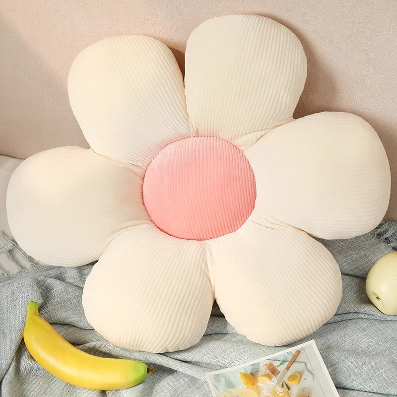 Anyhouz Plush Pillow White Pink Flower Shape Stuffed Soft Pillow Seat Cushion Room Decor 30-35cm