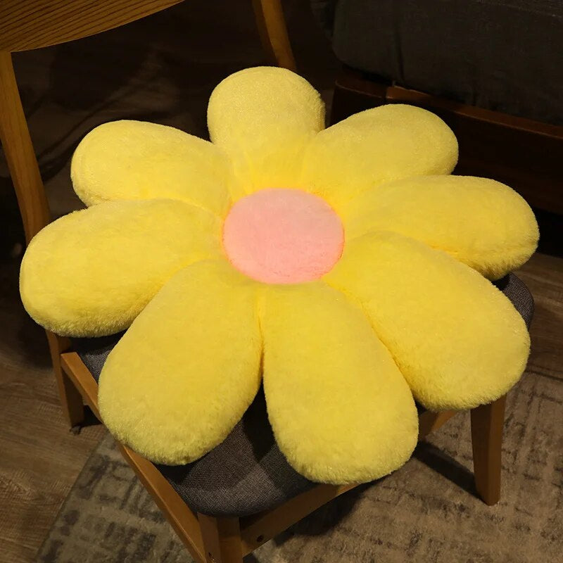 Anyhouz Plush Pillow Yellow Pink Flower Shape Stuffed Soft Pillow Seat Cushion Room Decor 50cm