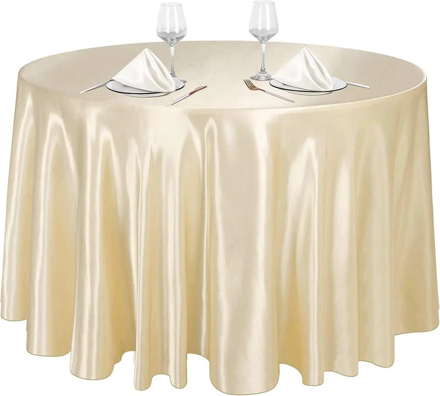 Anyhouz Table Cover Champagne Round Satin Bright Smooth Silk or Wedding Banquet Anniversary Dining Table Decor 145cm