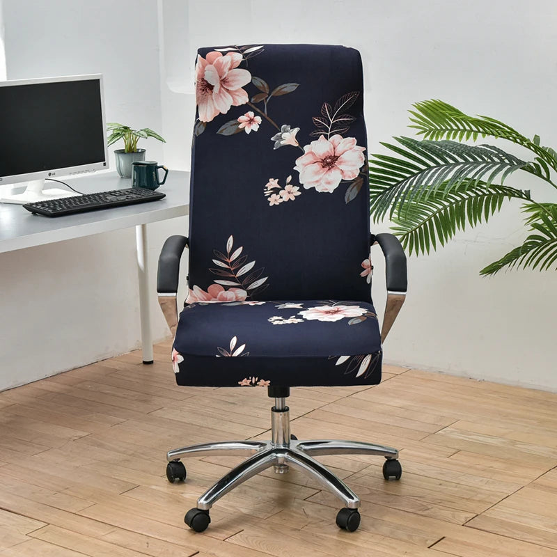 Anyhouz Office Chair Cover Black Floral Large Non-Slip Rotating Seat Case Universal Armrest Chair Protector