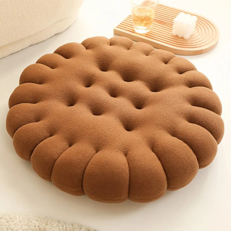 Anyhouz Plush Pillow Dark Brown Round Biscuit Shape Stuffed Soft Pillow Seat Cushion Room Decor