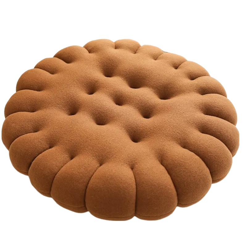 Anyhouz Plush Pillow Dark Brown Round Biscuit Shape Stuffed Soft Pillow Seat Cushion Room Decor