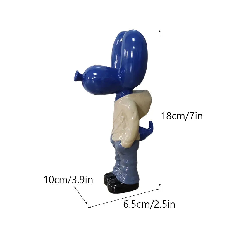 Anyhouz Home Figurine Balloon Dog Statue Blue 7inch Street Art Resin