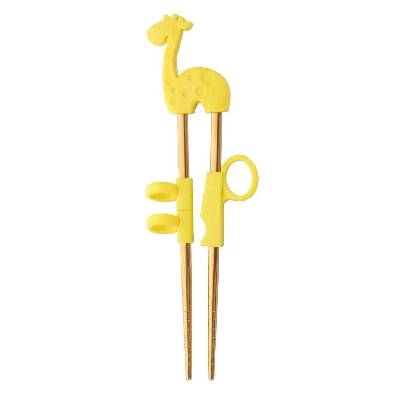 AnyGleam Chop Stick Yellow Giraffe 1 Pair Reusable Gold  Stainless Steel Cartoon