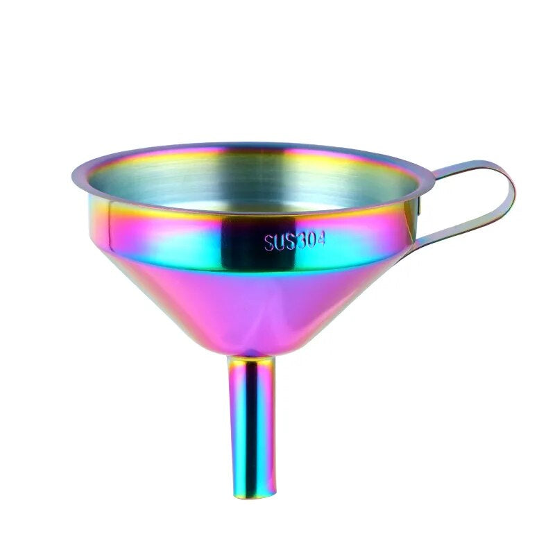 AnyGleam Funnel with Detachable Strainer 1Pc Pink Rainbow Stainless Steel with Wide Cone Mouth Funnel