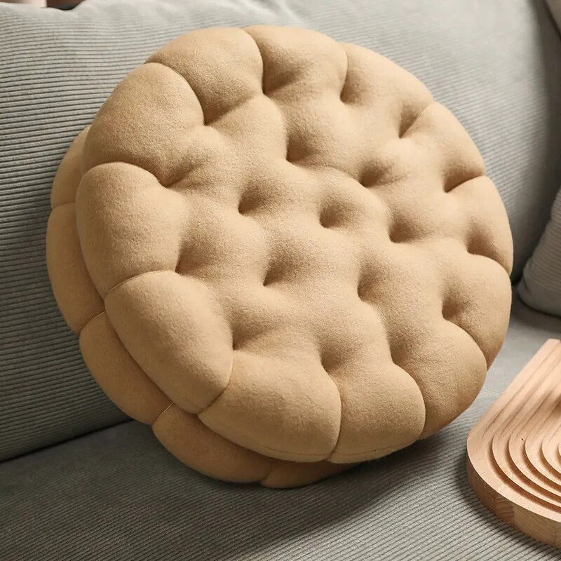 Anyhouz Plush Pillow Light Brown Round Double Biscuit Shape Stuffed Soft Pillow Seat Cushion Room Decor