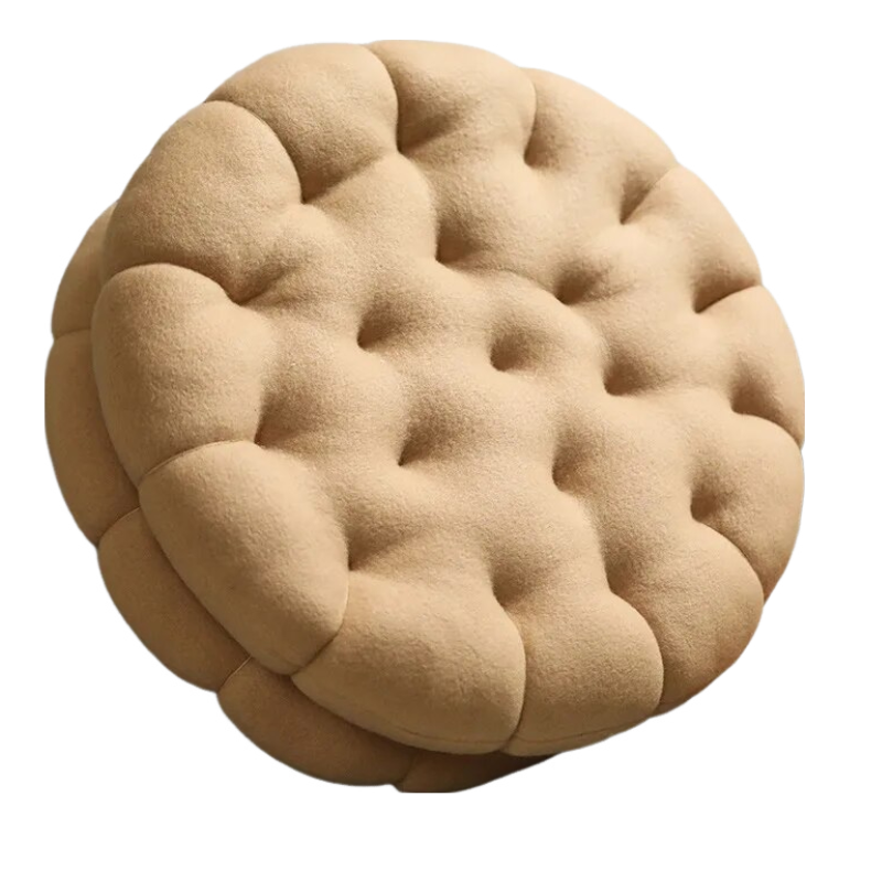 Anyhouz Plush Pillow Light Brown Round Double Biscuit Shape Stuffed Soft Pillow Seat Cushion Room Decor