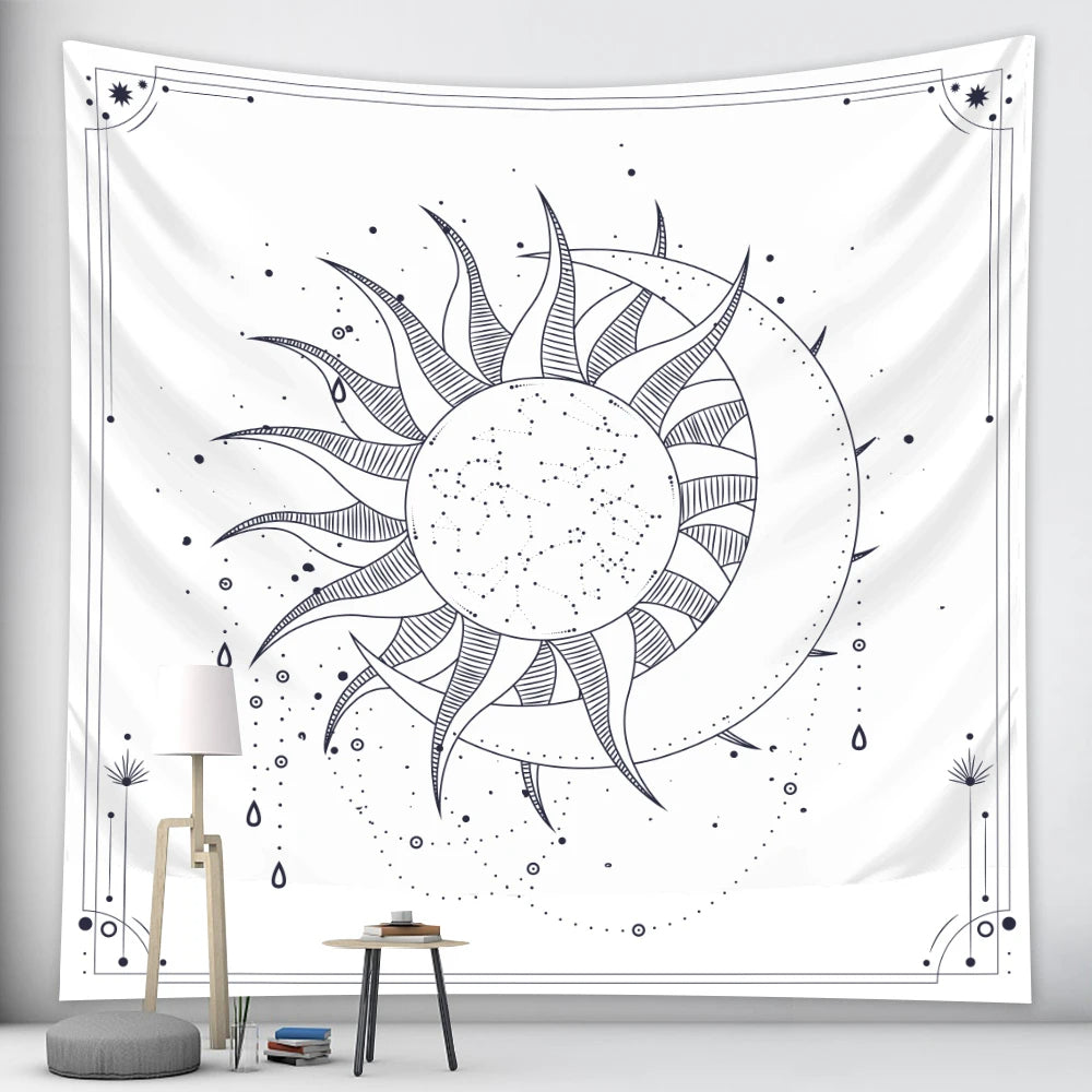 Anyhouz Tapestry Pink Sun and Moon Dance 150x100cm Psychedelic Scene Art Hippie Bohemian Decorative Sheet