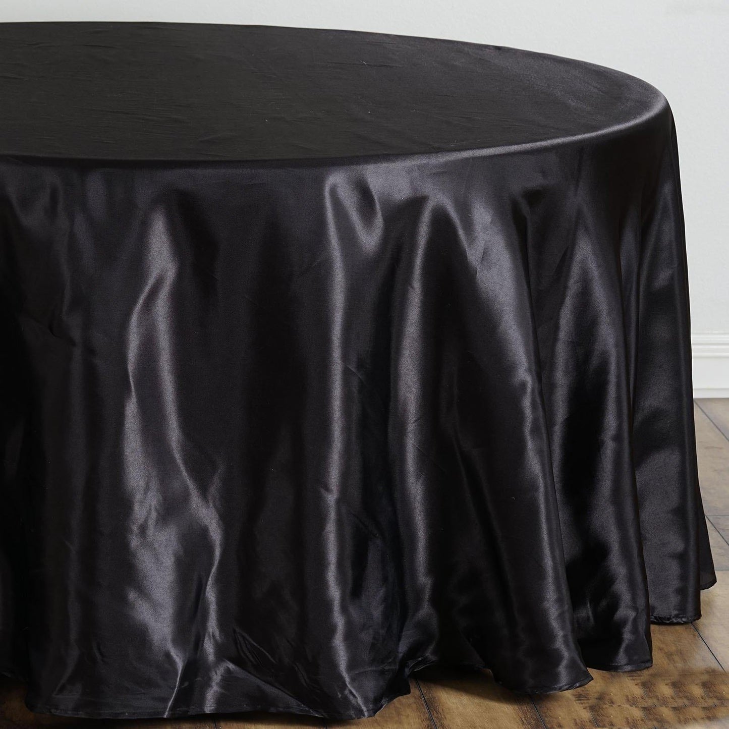 Anyhouz Table Cover Black Round Satin Bright Smooth Silk or Wedding Banquet Anniversary Dining Table Decor 145cm