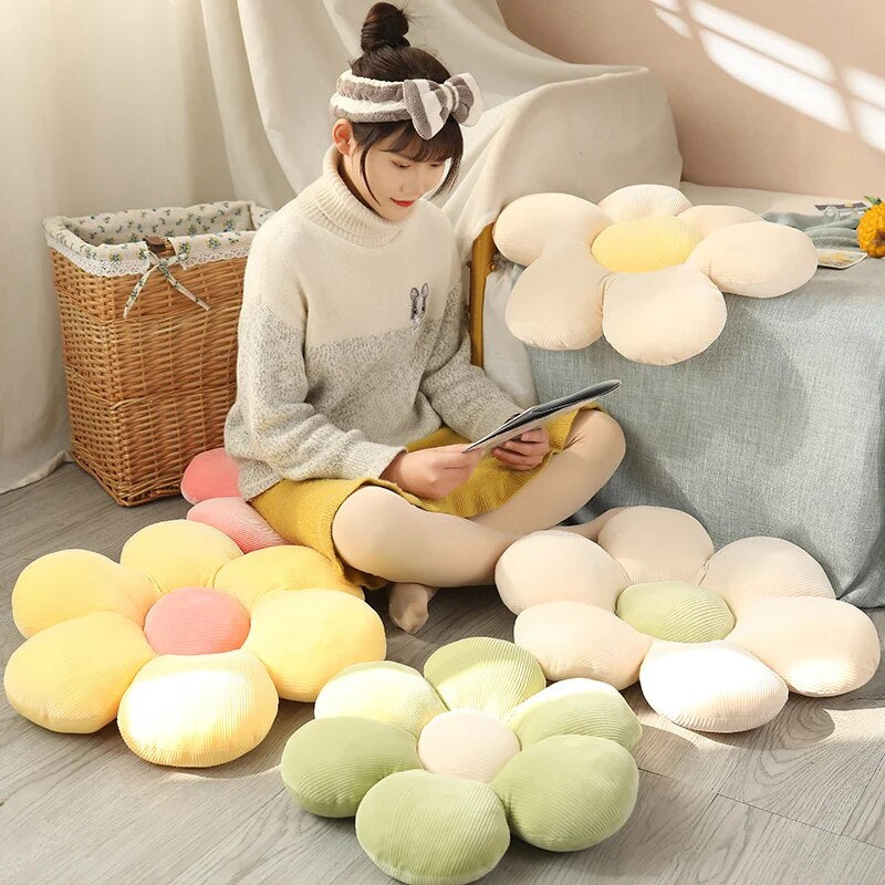 Anyhouz Plush Pillow Green Flower Shape Stuffed Soft Pillow Seat Cushion Room Decor 30-35cm