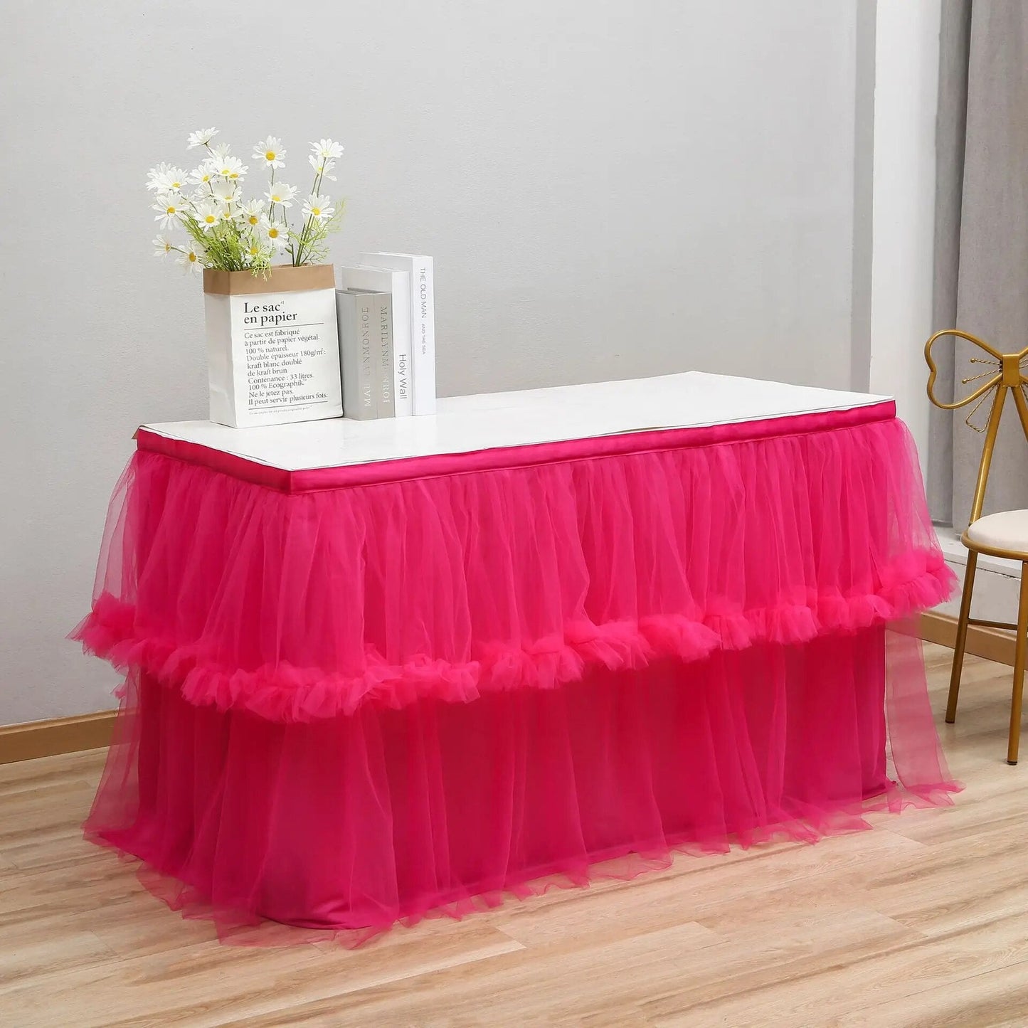 Anyhouz Table Skirt Purple Wedding Tulle Mesh Dining Table Decoration Table Cover For Wedding Reception Banquet 6FT