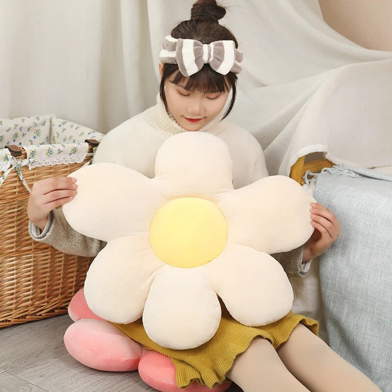 Anyhouz Plush Pillow White Pink Flower Shape Stuffed Soft Pillow Seat Cushion Room Decor 30-35cm